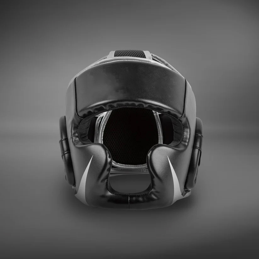 Custom Challenger Boxing & MMA Headgear – Black-Silver | Professional Protective Headgear