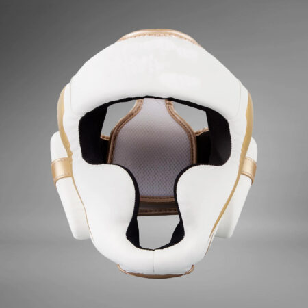 Custom Elite Iron Headgear – White-Gold | Premium Boxing & MMA Headgear