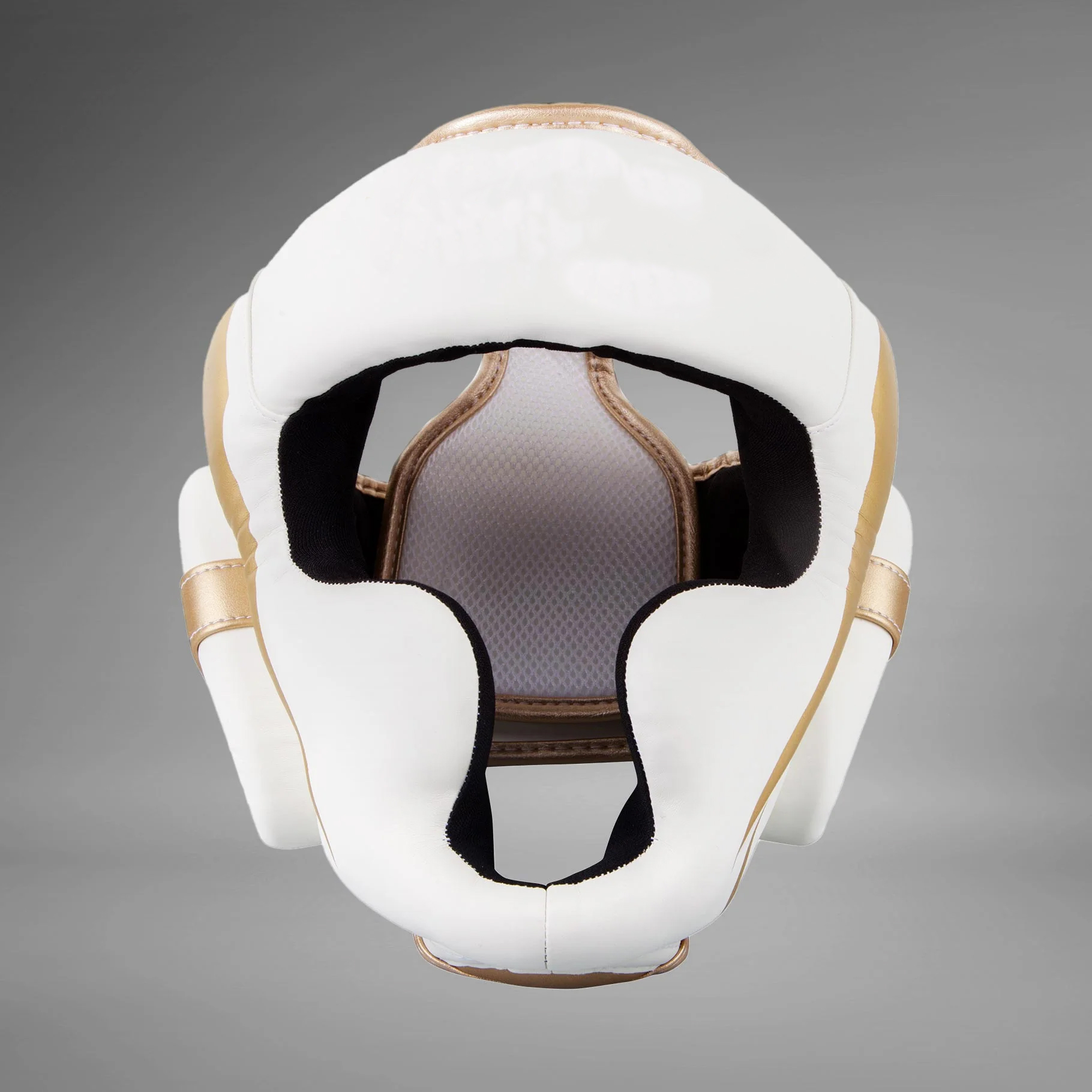 Custom Elite Iron Headgear – White-Gold | Premium Boxing & MMA Headgear
