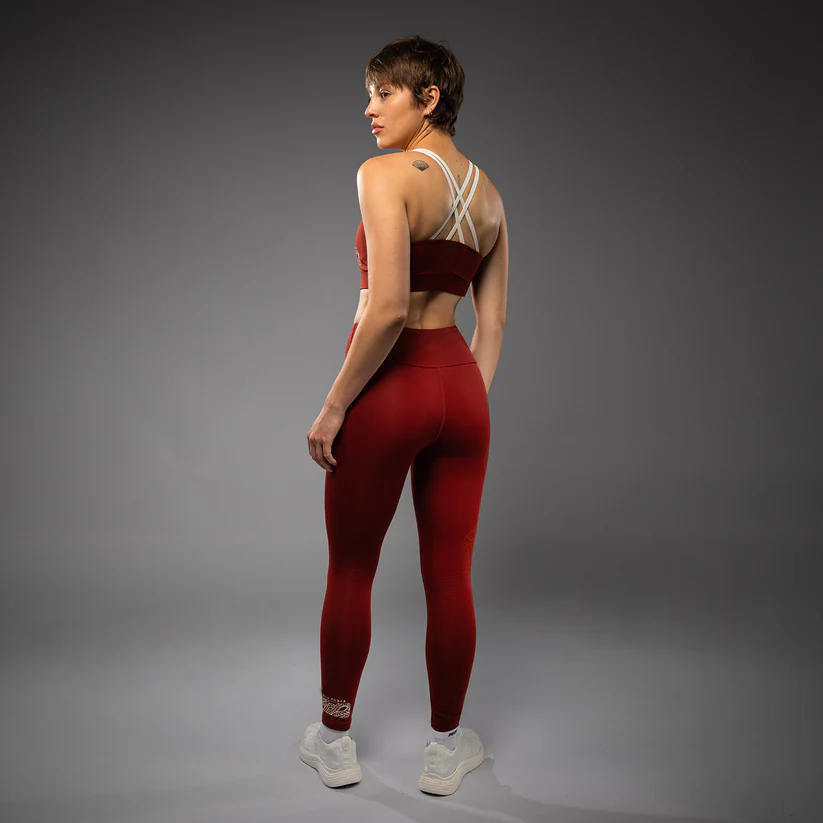 Serpenti by Venam – Custom Women’s Leggings – Burgundy-Ivory - Image 2
