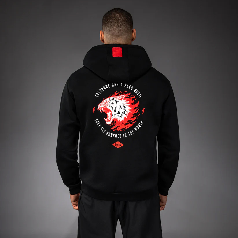x Mike Tyson Tiger Hoodie – Custom Men’s Pullover Hoodie – Deep Black & Intense Red - Image 3