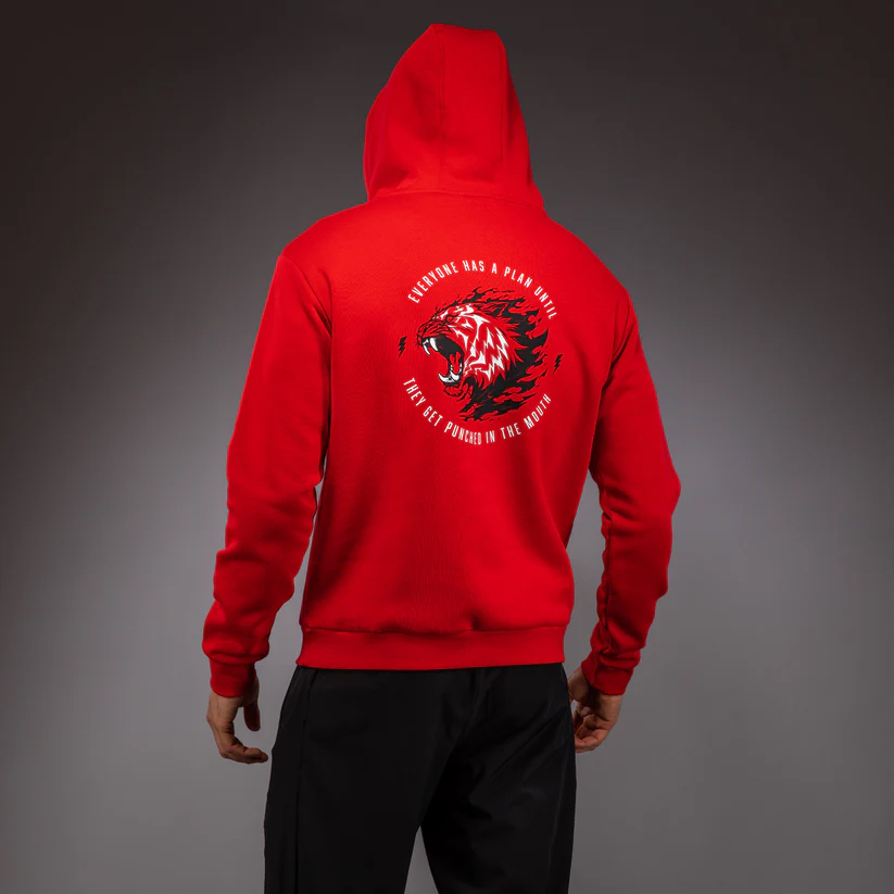 X Mike Tyson Tiger Hoodie – Custom Men’s Pullover Hoodies – Intense Red & Deep Black - Image 3