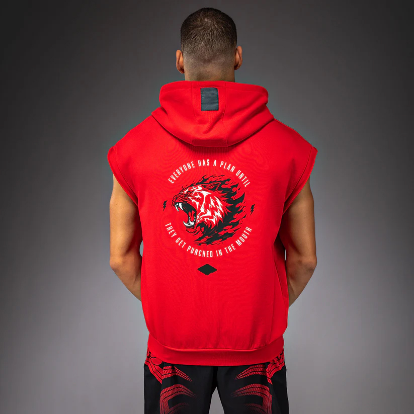 X Mike Tyson Tiger Customize Sleeveless Hoodie – Intense Red & Deep Black - Image 3